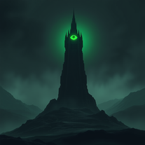 una torre della verità, simile alla torre di sauron con l'occhio verde