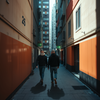 walking in urban alleyway icon