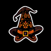Witch hat sticker in black background icon