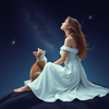 Woman and cat cintemplating the cosmos. icon