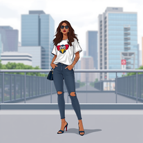 Women using t shirt,heels