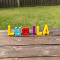 wooden table with the 3d name