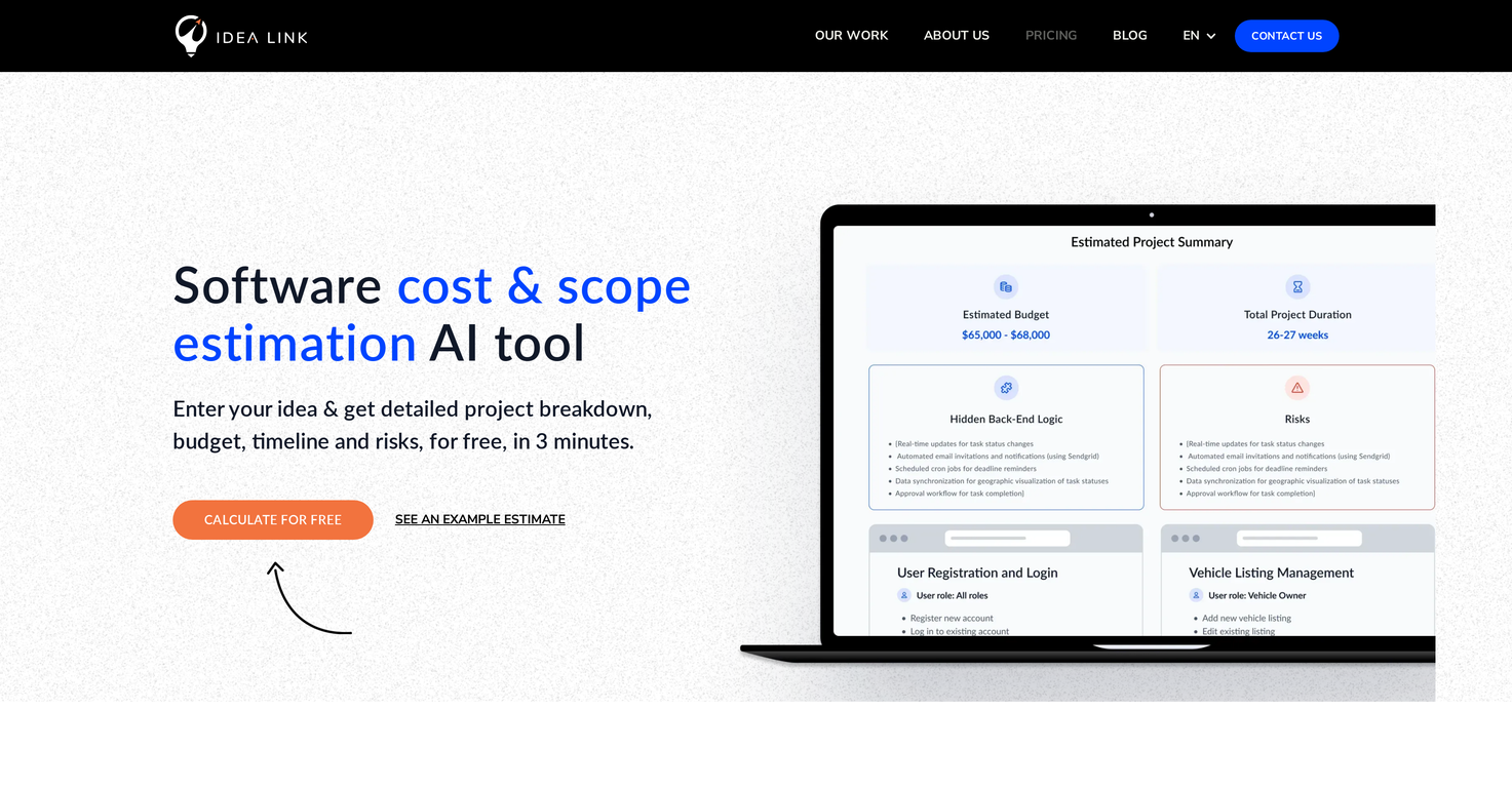 AI Software Cost Estimator - Software cost estimation - TAAFT