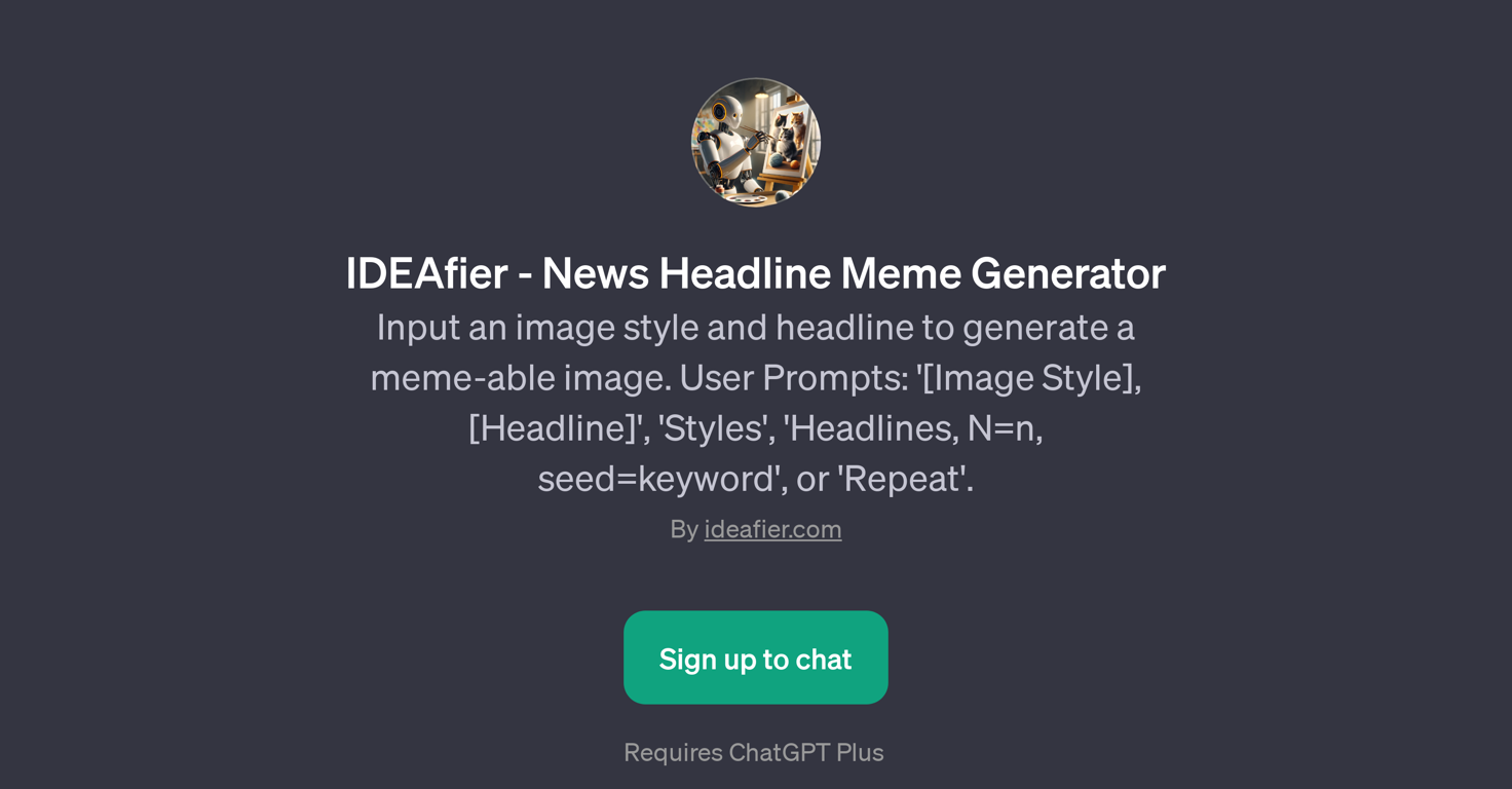 IDEAfier - News Headline Meme Generator website
