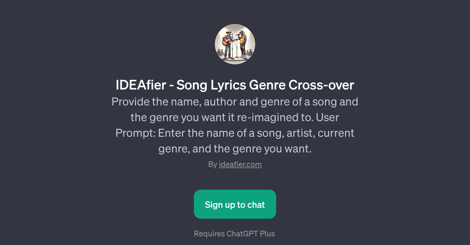 IDEAfier - Song Lyrics Genre Cross-over website
