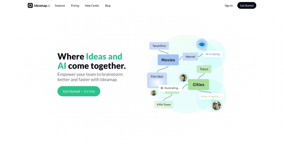 Ideamap - Brainstorm and Mindmap AI website