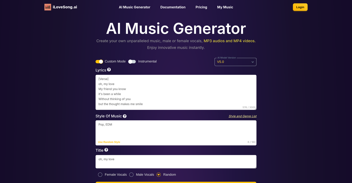 iLoveSong AI website
