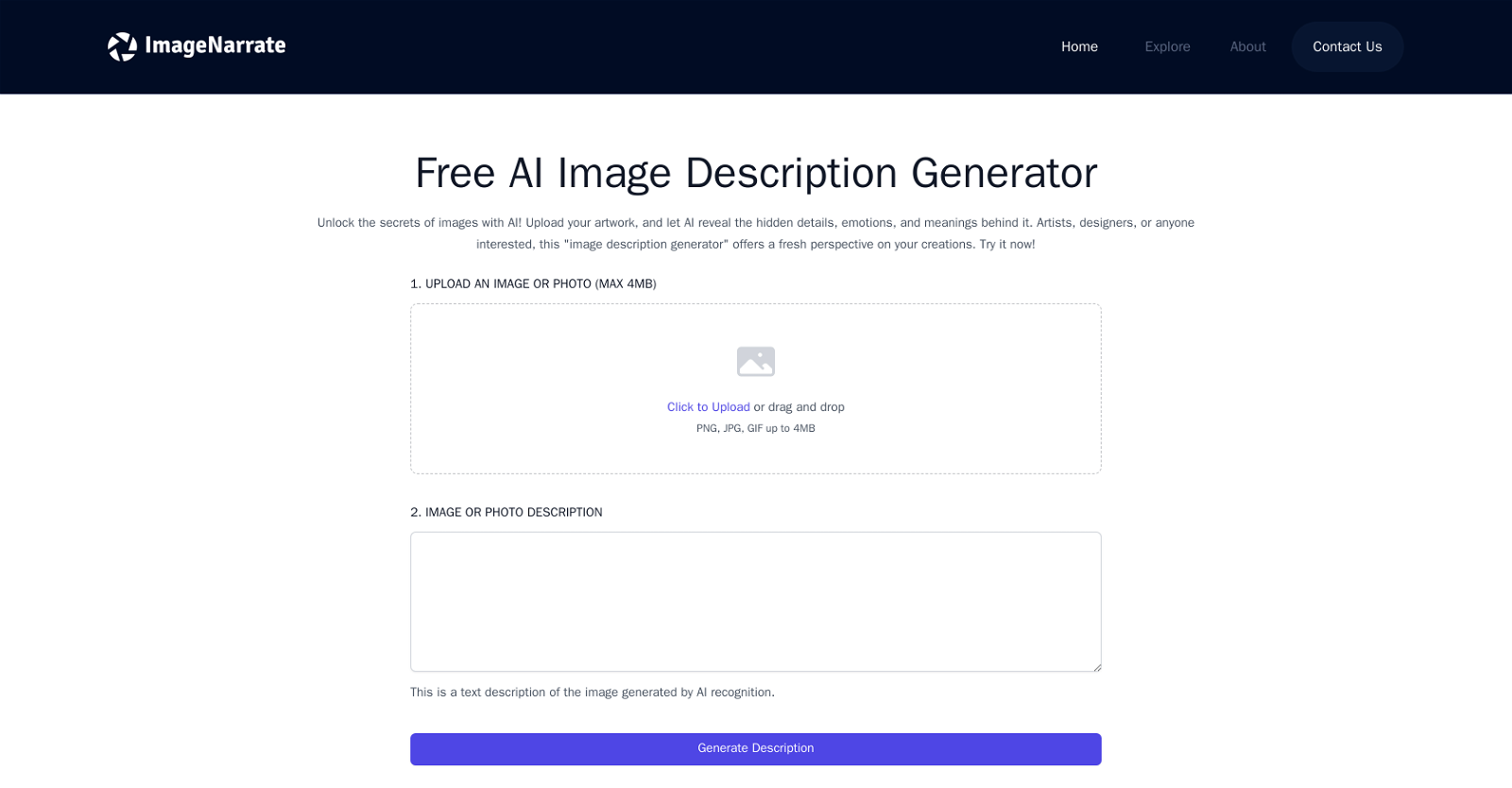 Image Description Generator website