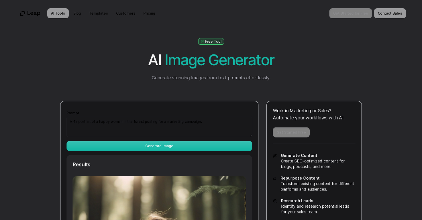 Image Generator by Leap website