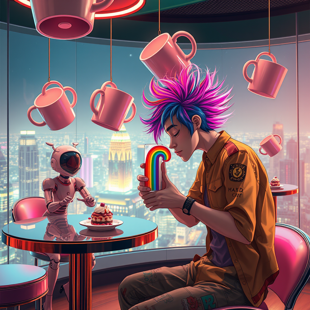 In a floating futuristic cafe website