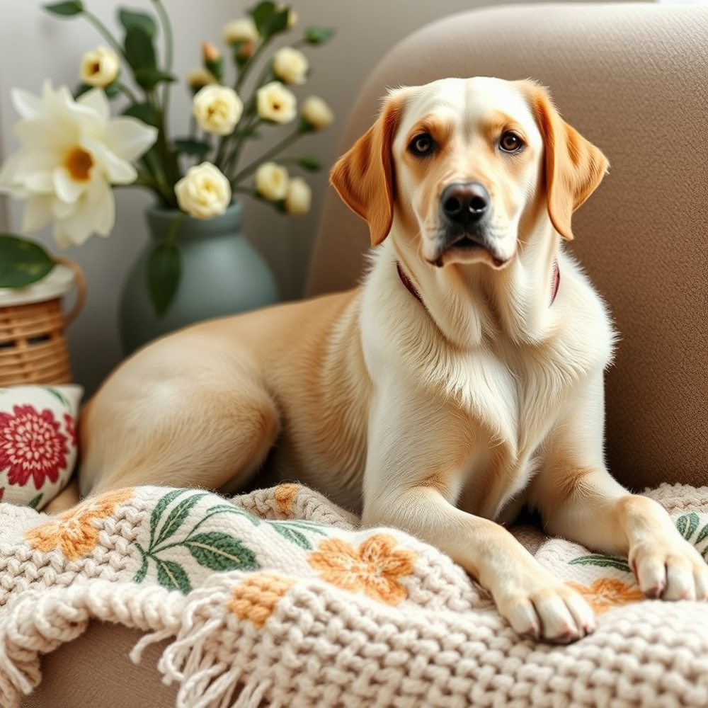 Inspired by spring's bounty and my yellow Lab-Golden mix Piper I'm foraging for ingredients to create a unique line of Cozee Home's botanical-print  chunky knit textured luxury throws incorporating Piper's own shedded fur. website