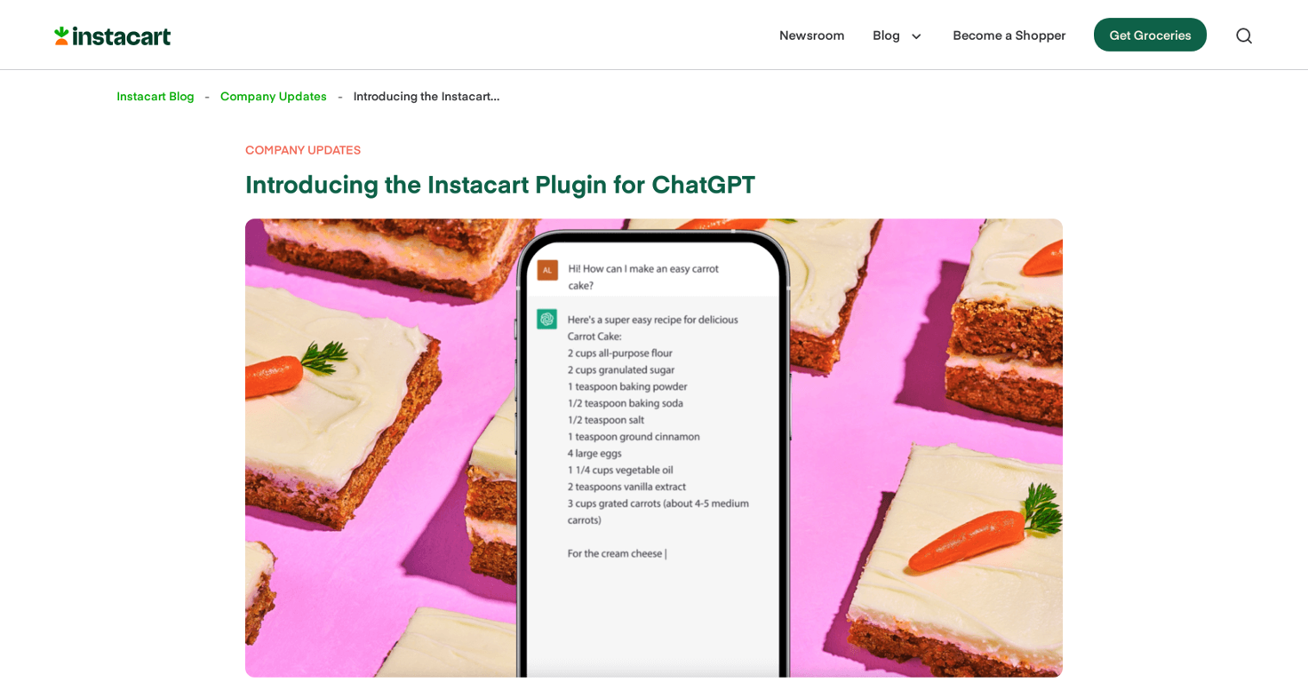 Instacart ChatGPT plugin website