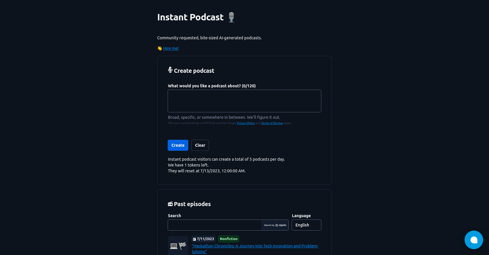 Instant Podcast website