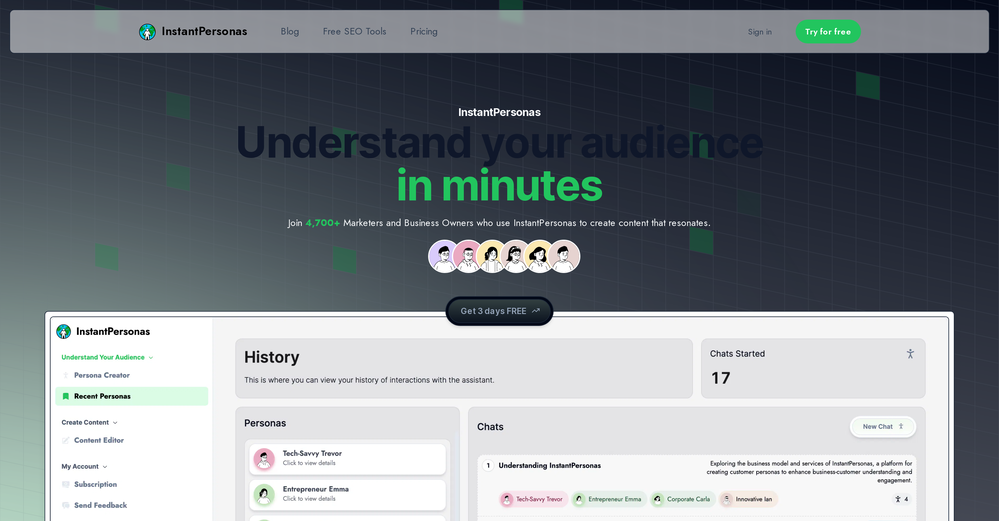 InstantPersonas website