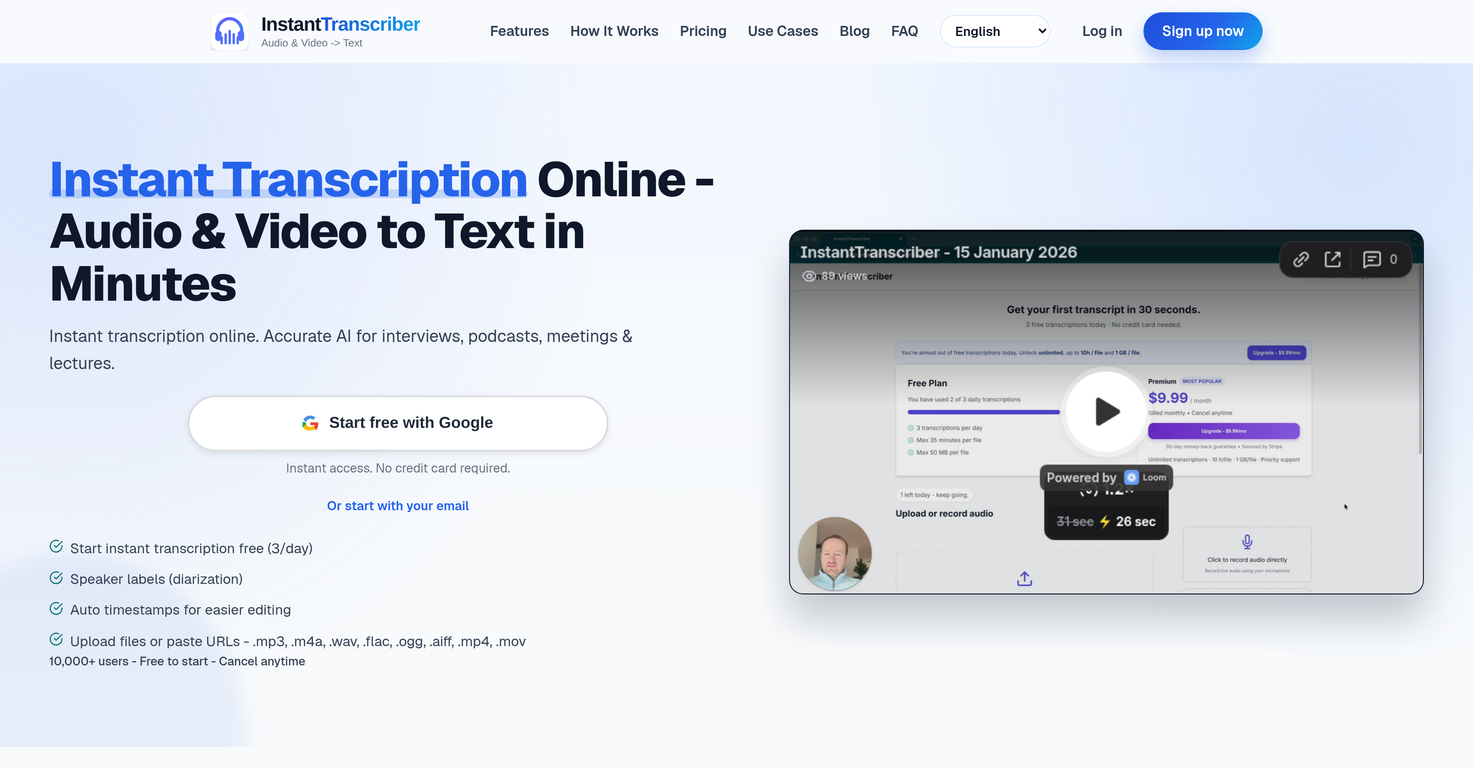 InstantTranscriber website