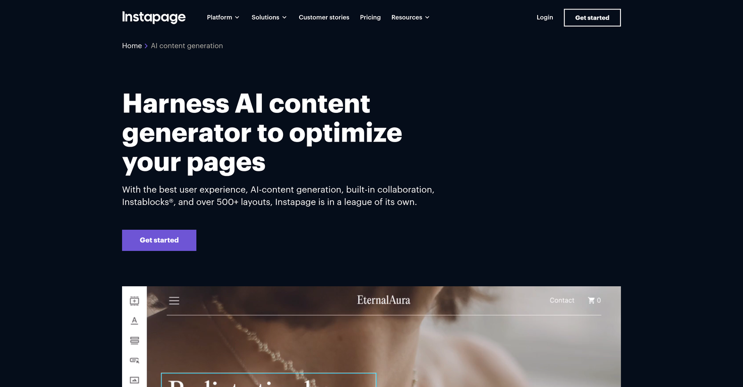 Instapage Content Generator website