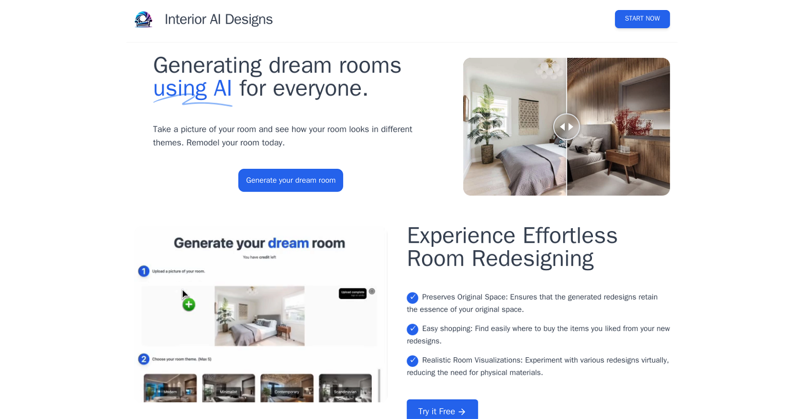 Interior AI Designs website