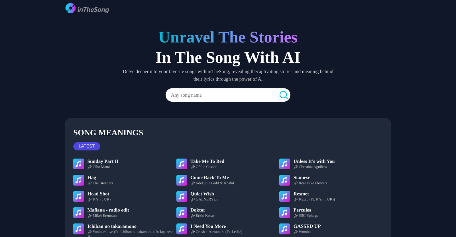 inTheSong website