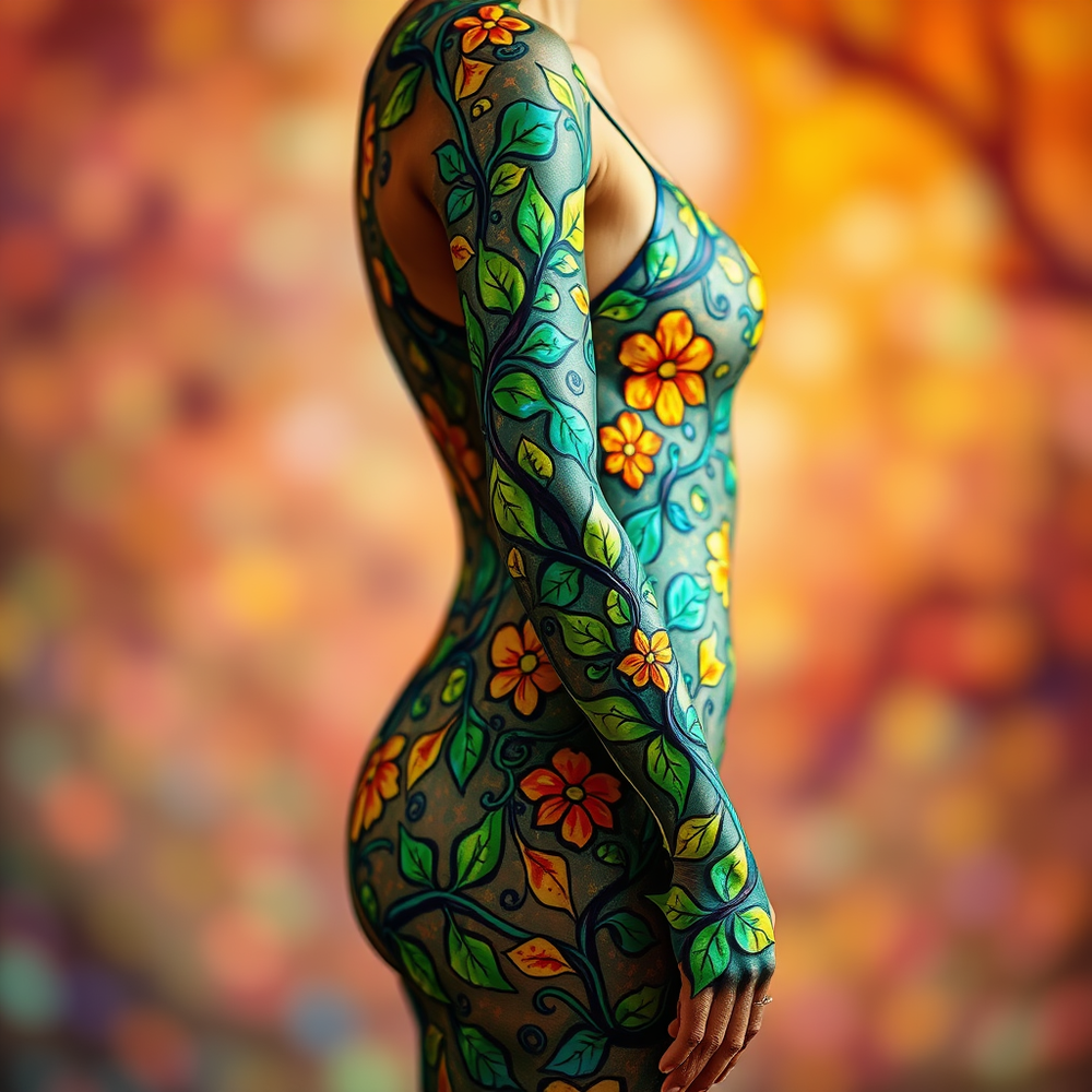 Intricate Nature-Inspired Body Painting with Stained Glass Effect website
