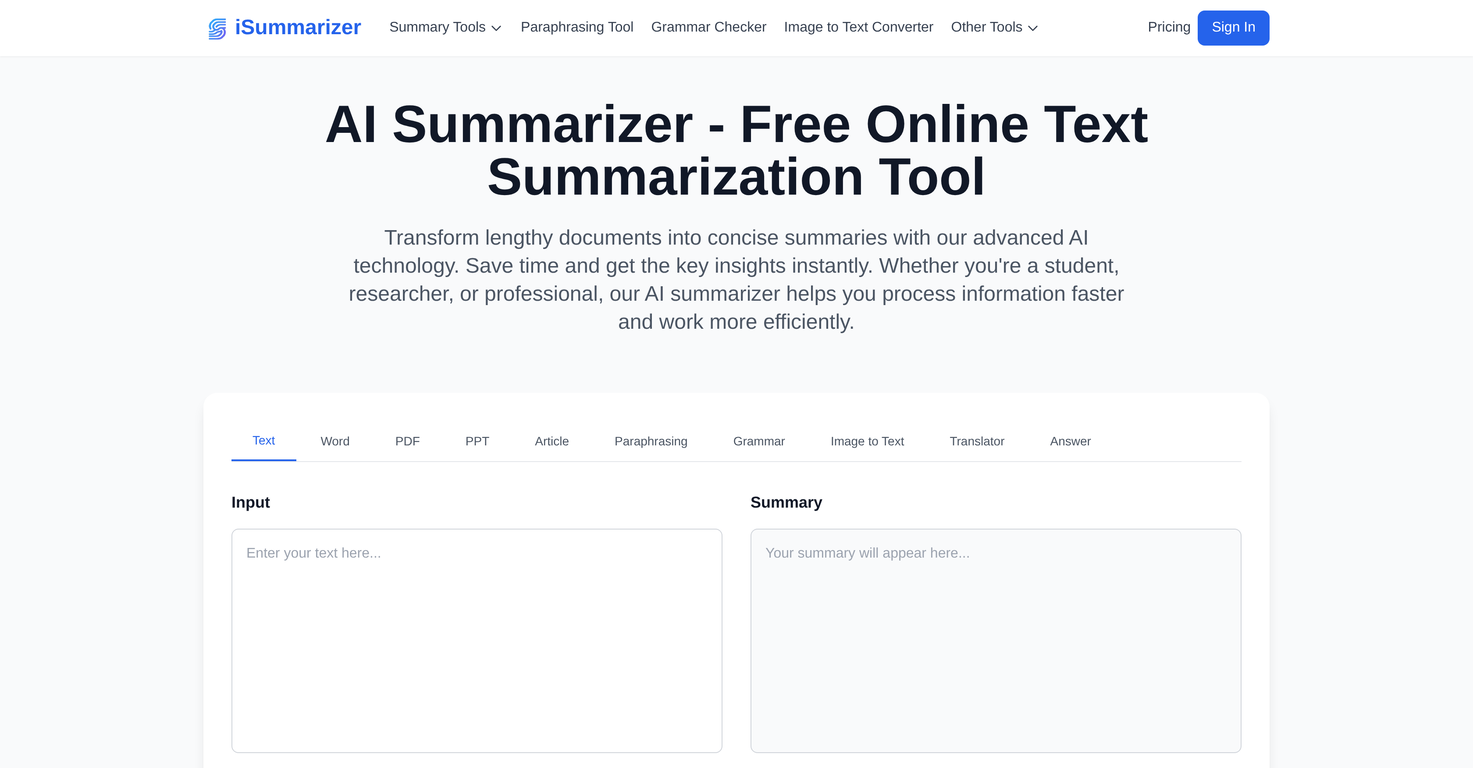iSummarizer website