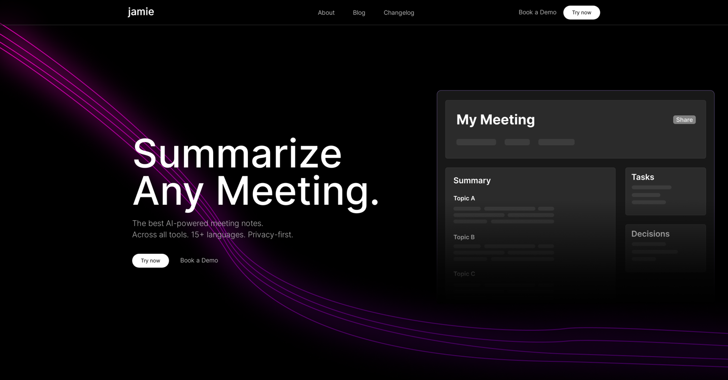 jamie - AI Notetaker for Meeting Notes & Automated Action Items website