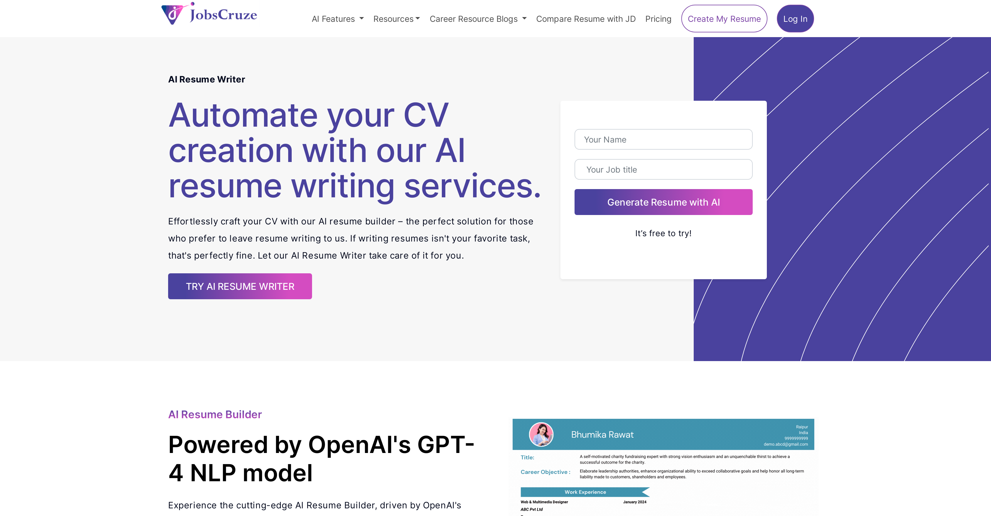 Jobscruze AI Resume Writer preview