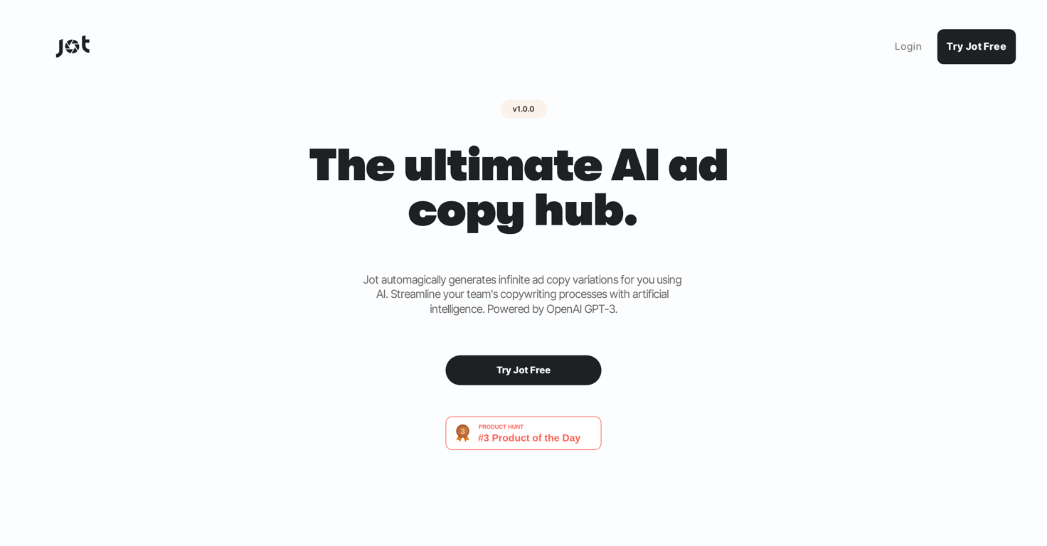 Jot - AI Ad Copy website