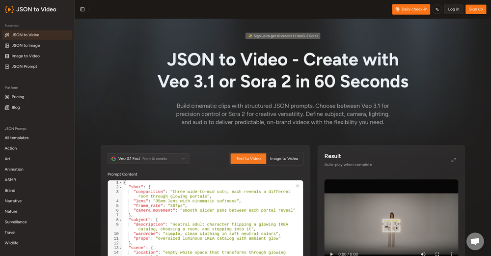 Json To Video.org website