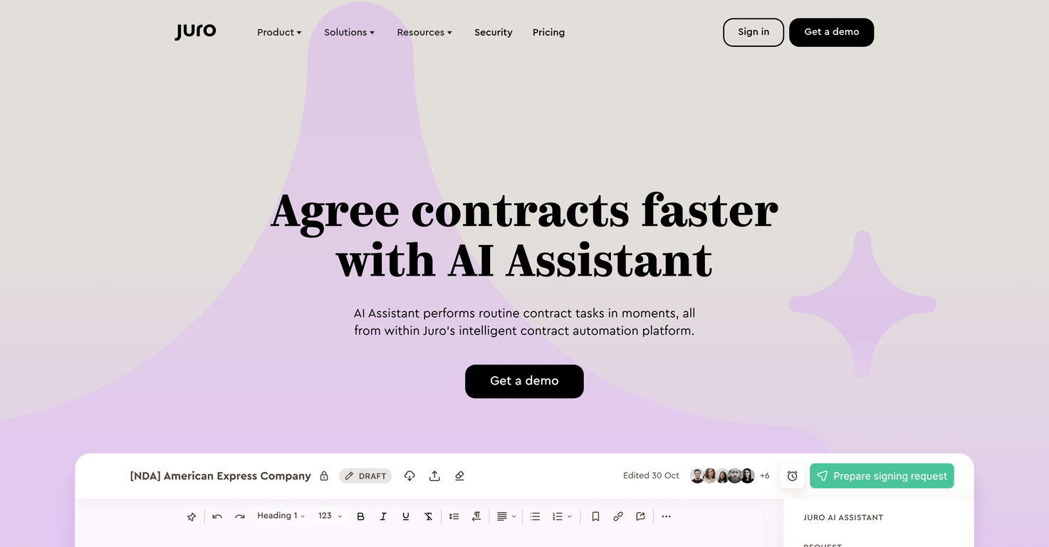 Juro's Legal AI Assistant website