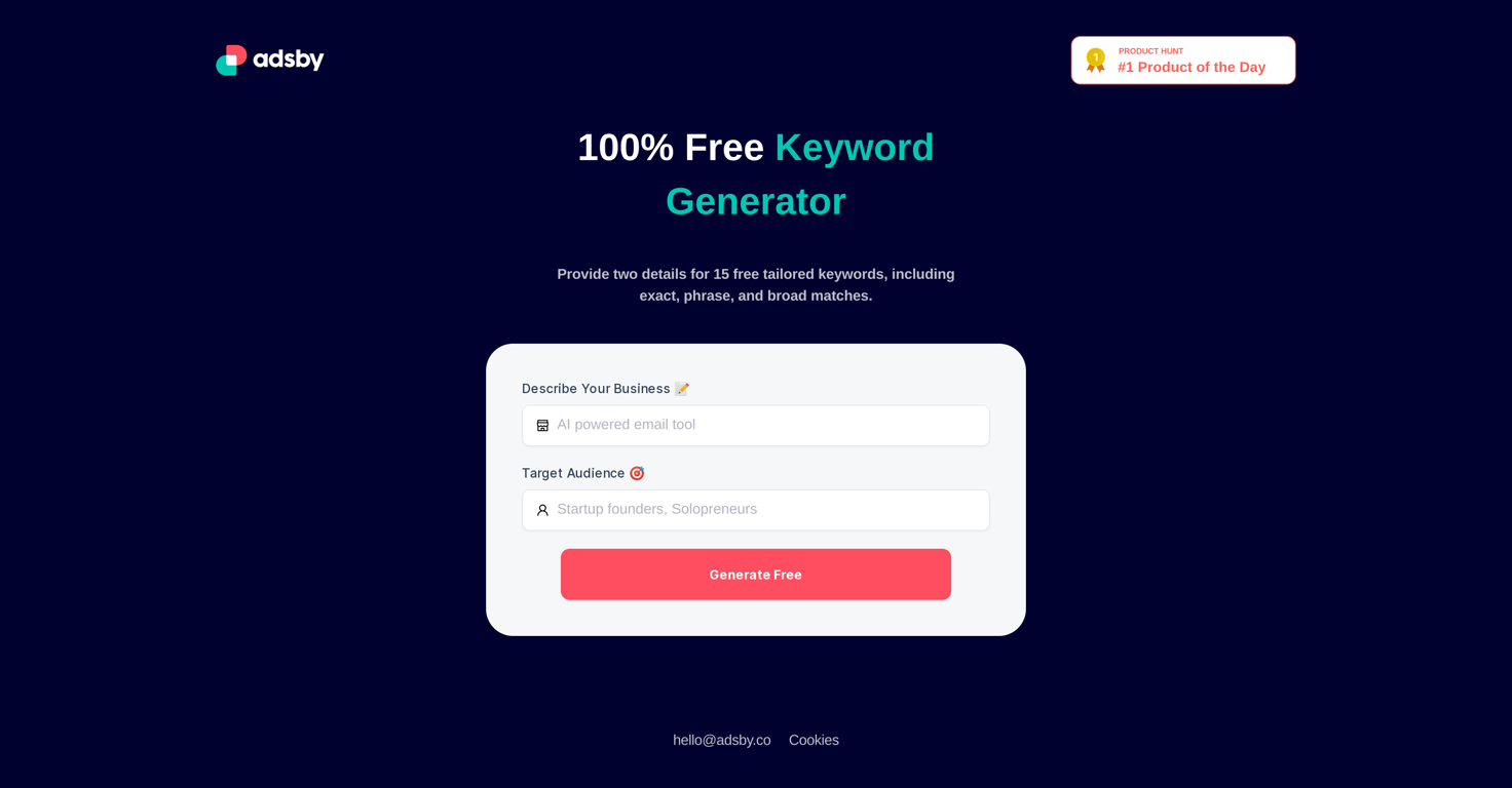 Keyword Generator by AdsBy website