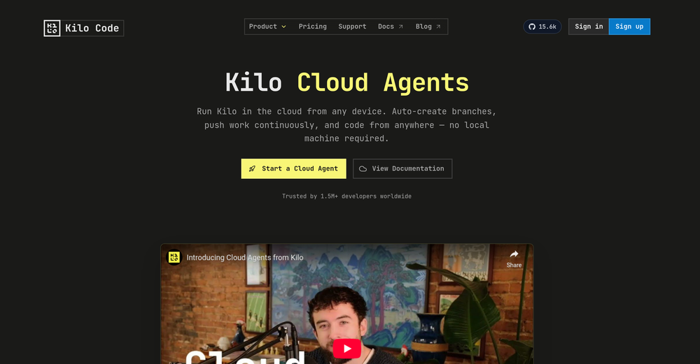 Kilo | Cloud Agents website