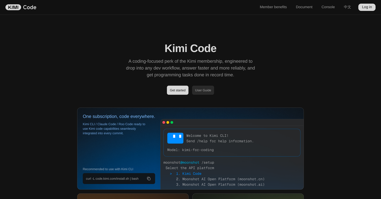 Kimi Code website