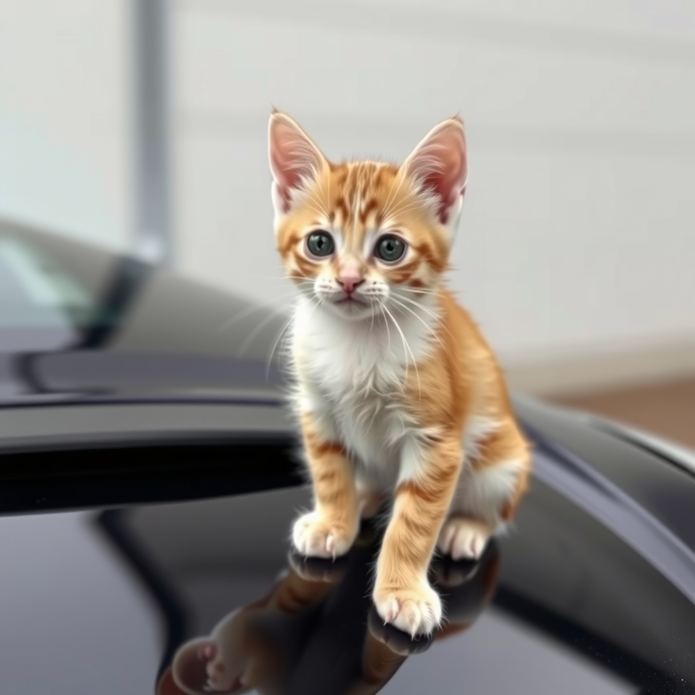 Kitten sitting on a Tesla website