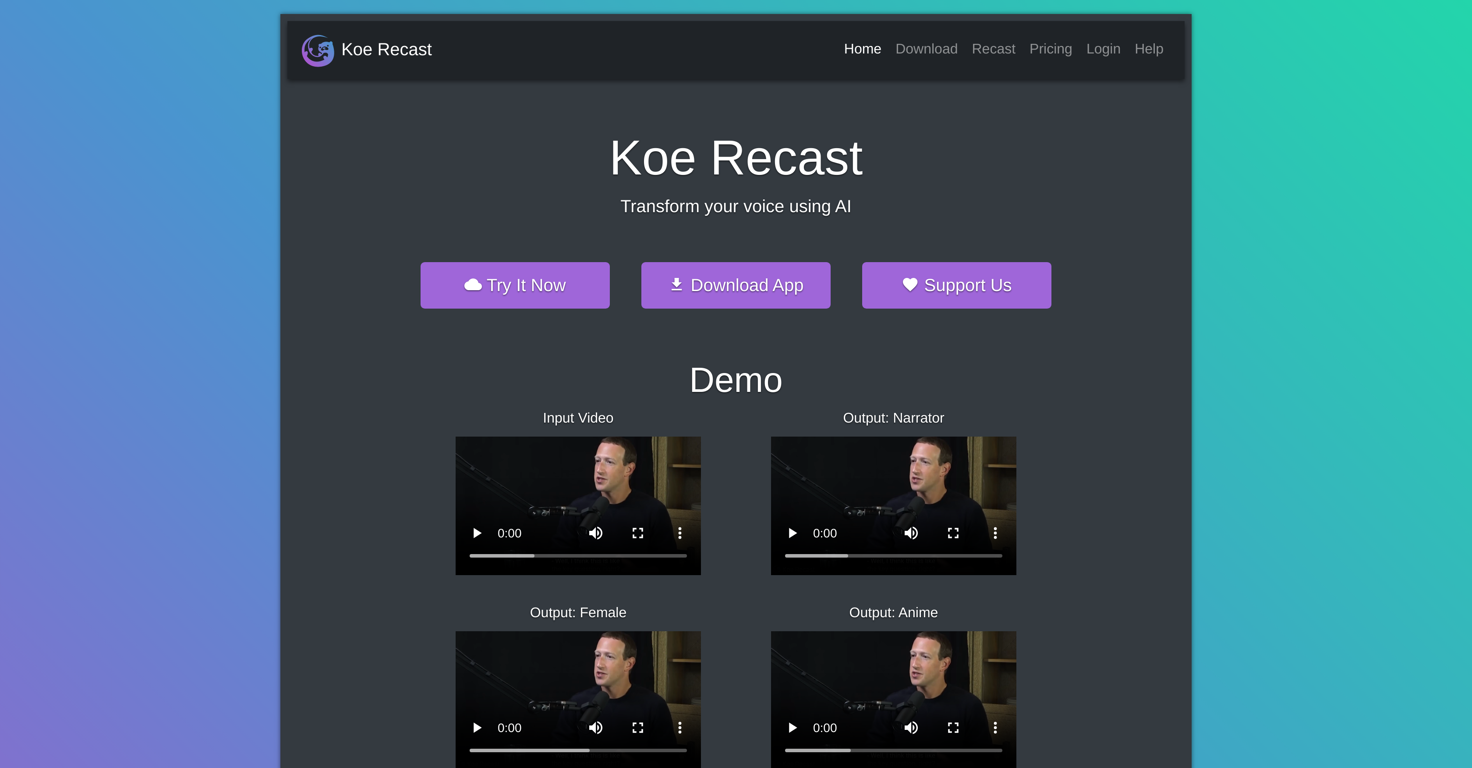 Koe Recast website