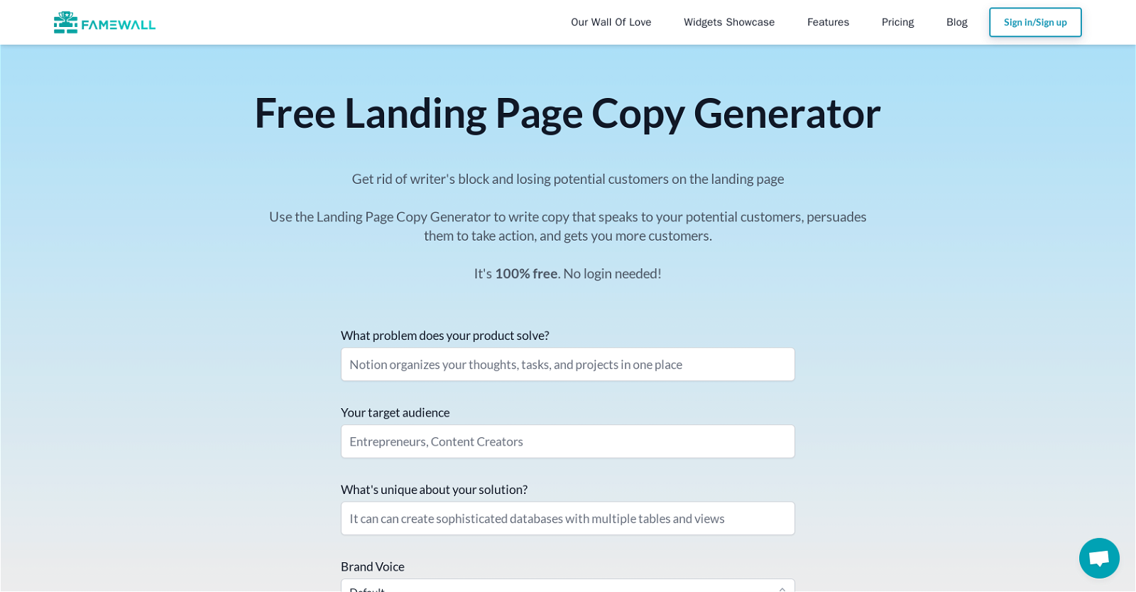 Landing Page Copy website