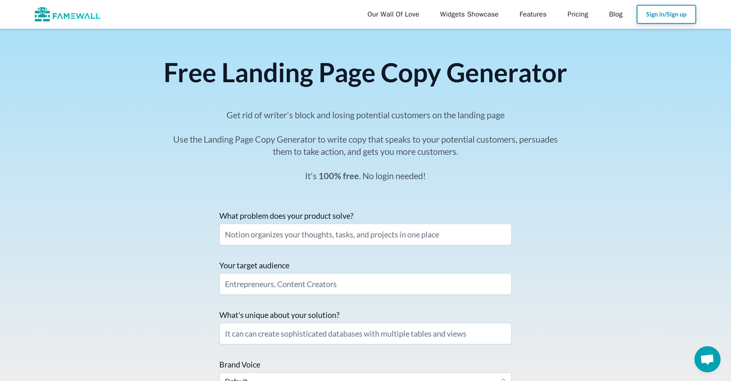 Landing Page Copy website