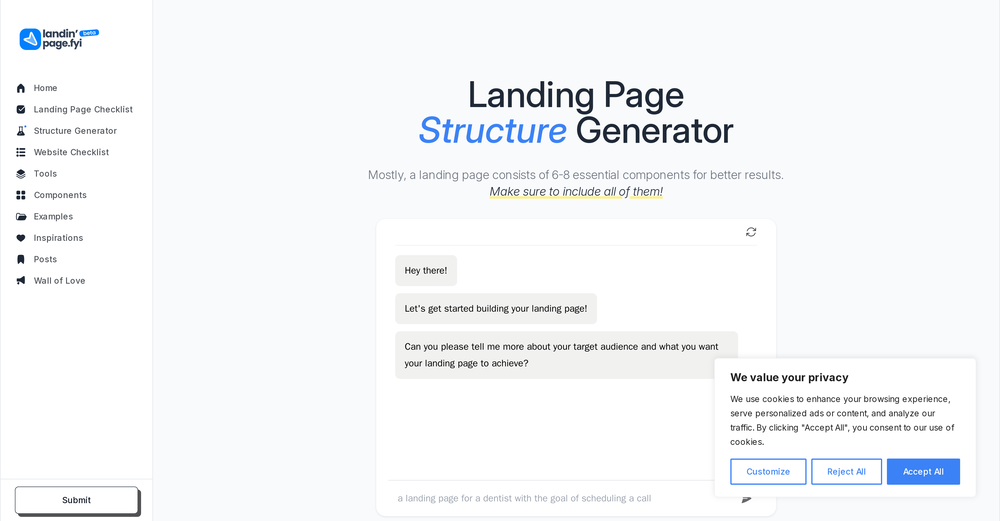 LandingPage.fyi website