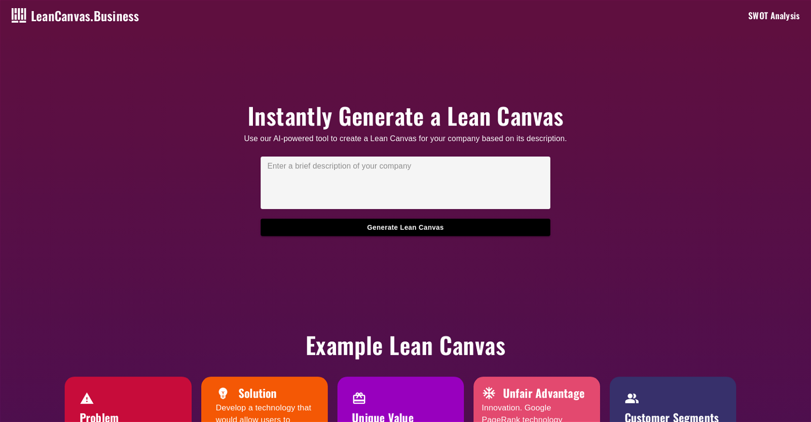 Lean Canvas website