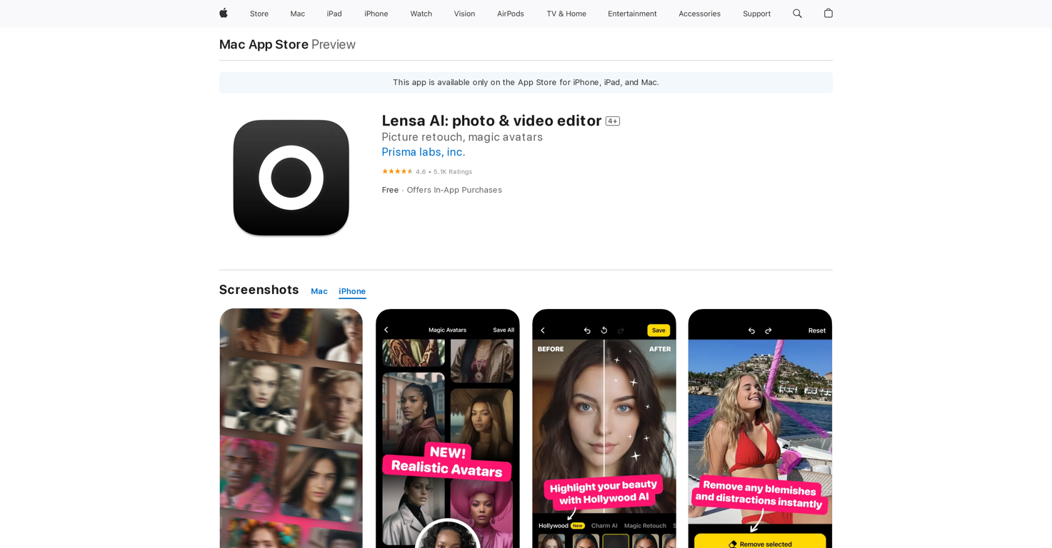 Lensa AI: photo & video editor website