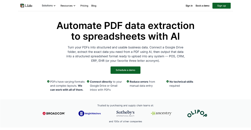 Lido PDF Data Extraction website