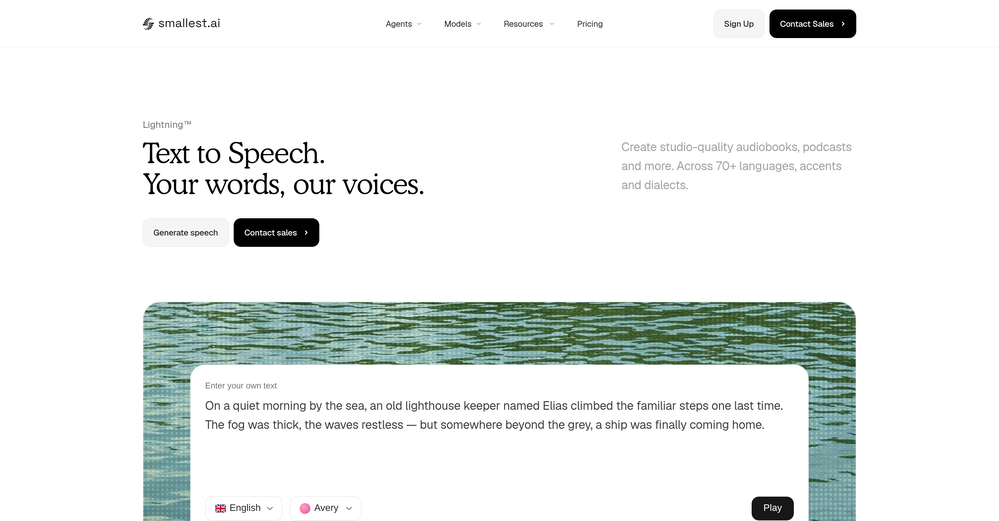 Lightning TTS website