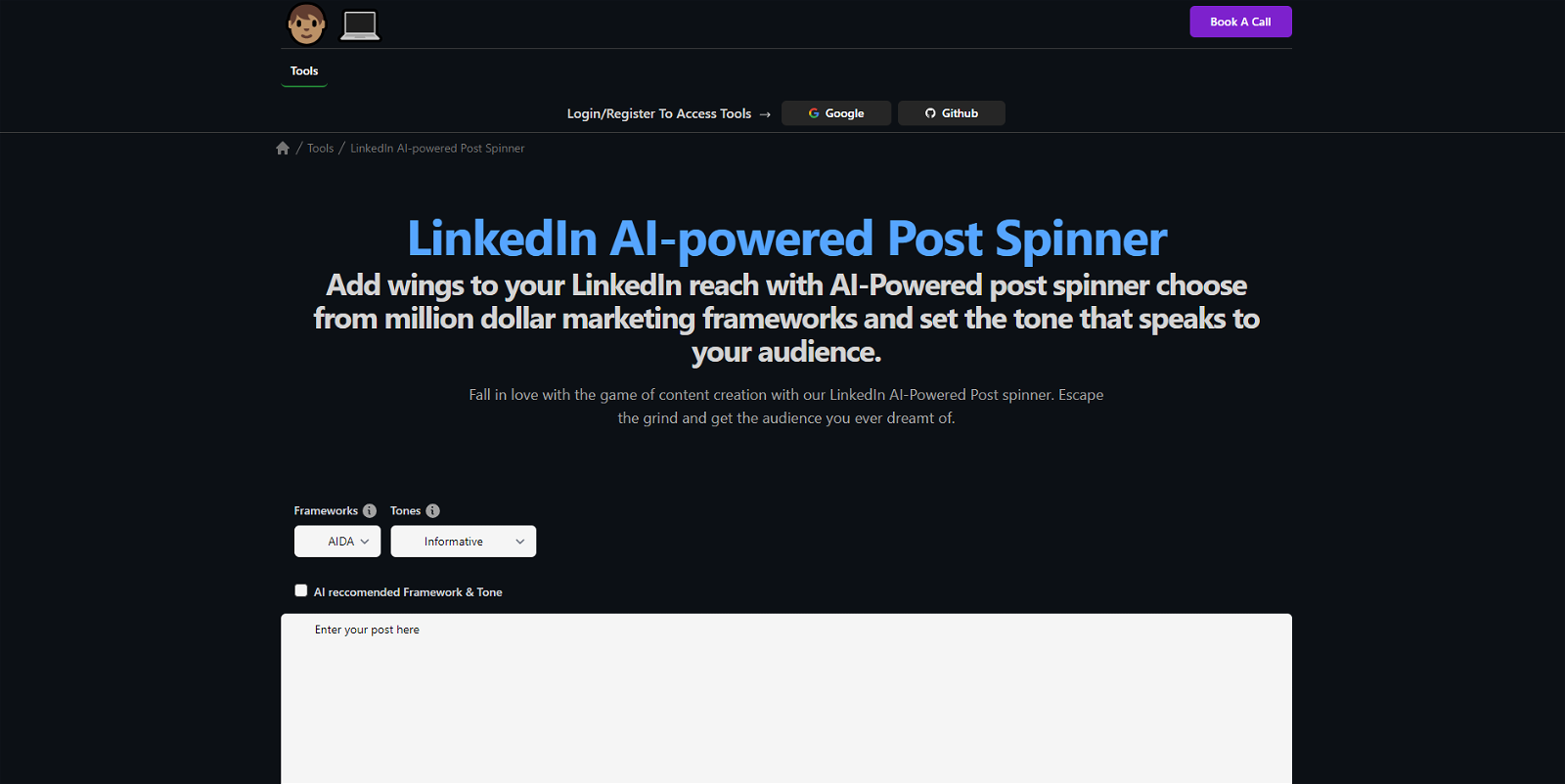 Linkedin Post Spinner website