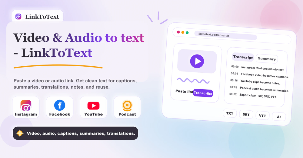 Link To Text | Video To Text website