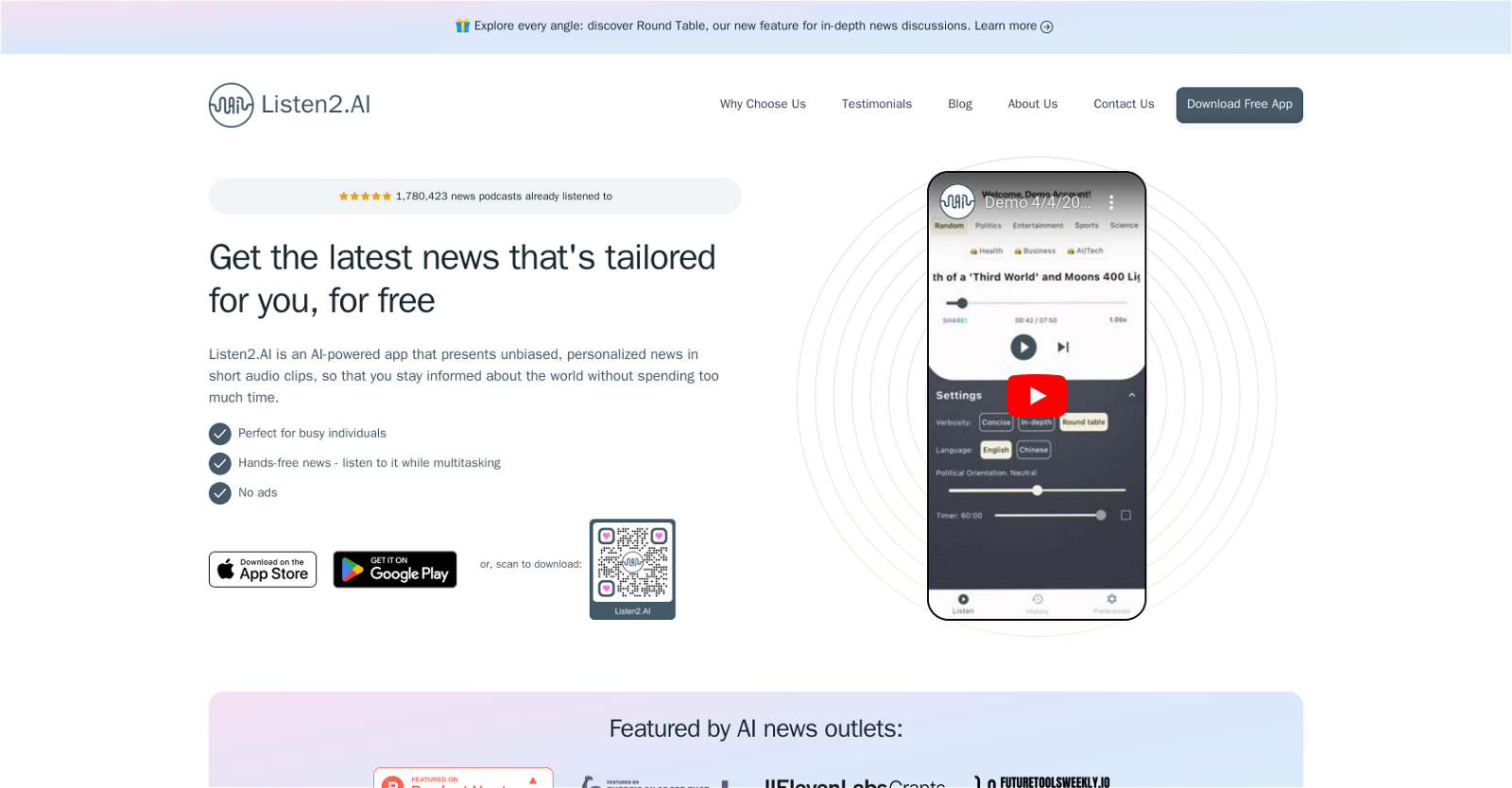 Listen2.AI - Smart News website