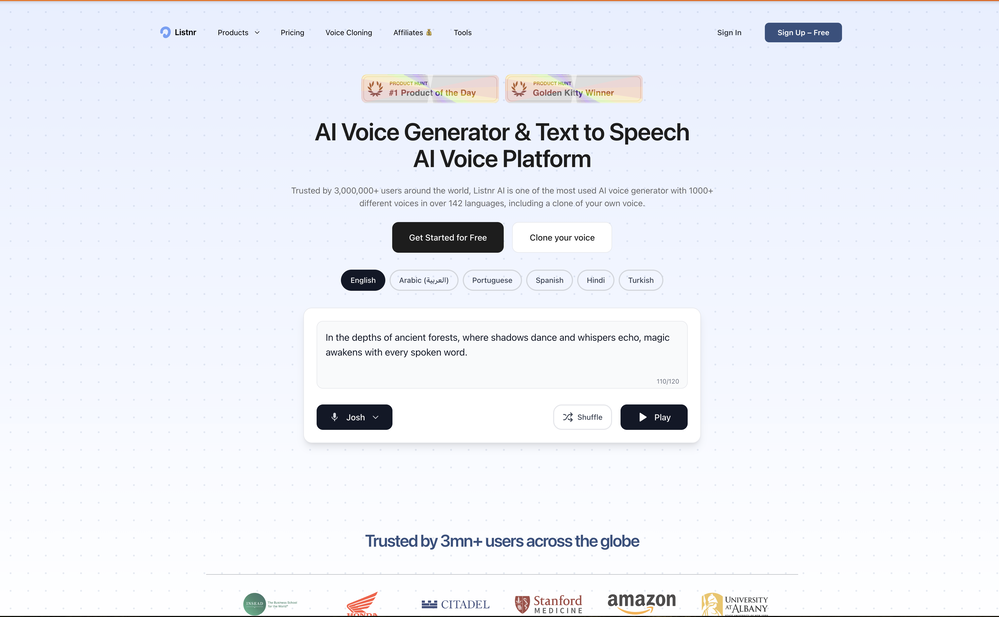 Listnr AI website