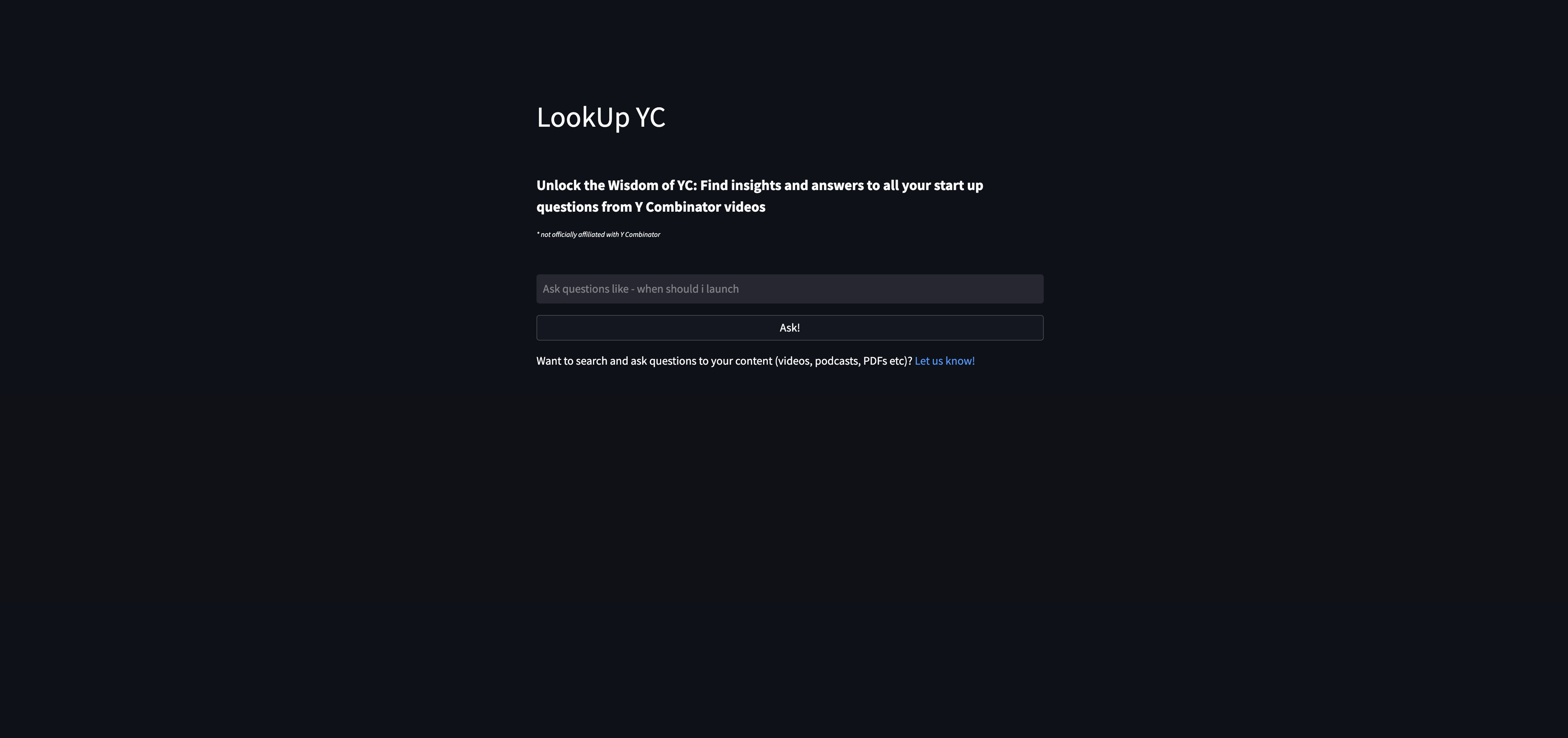 LookUp YC website