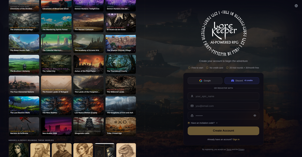 LoreKeeper website
