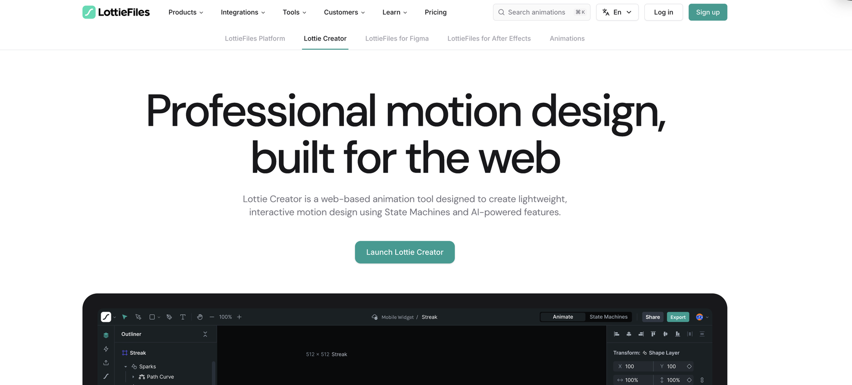 Lottie Creator website