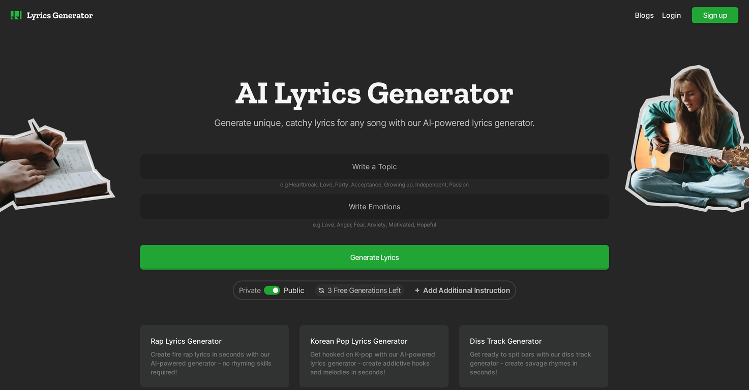 Lyrics Generator website