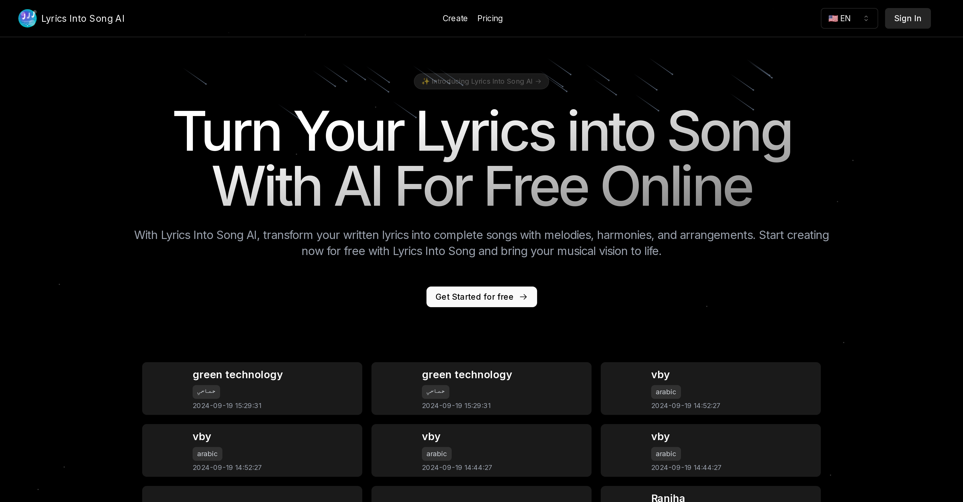 Lyrics Into Song AI screenshot